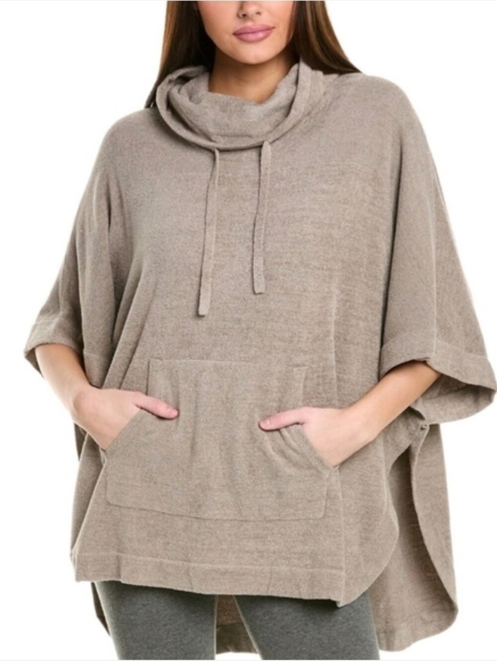 Barefoot Dreams Cozychic Ultra Lite L/XL Weekend Poncho Nickel Tan Cowl Neck